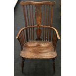 Antique Thames Valley Windsor armchair with elm seat.