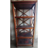 Modern contemporary freestanding bookcase of four shelves with crocodile skin pattern leather