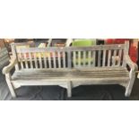 Large antique wooden garden bench 240x84x69cm.