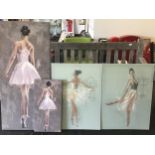4 various sized canvas paintings of ballerinas.