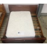 Super King mahogany sleigh bed frame with mattress.