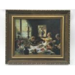 Gilt frame picture depicting family farm house meal times 70x60cm