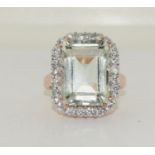A Rose gold on 925 silver green amethyst cocktail ring, Size J 1/2.