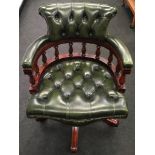 Five leg Chesterfield style leather swivel reclining desk/office chair.