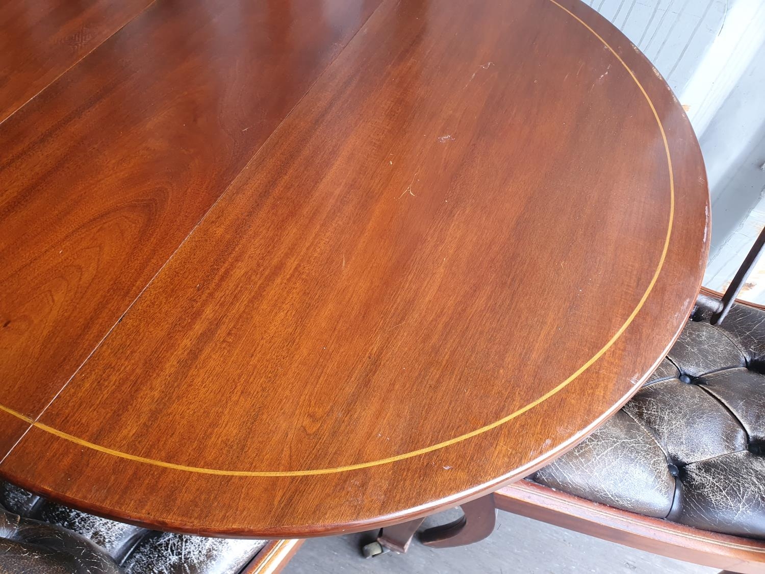 Victorian mahogany wind out extendable dining table on tapered lags together with five matching - Image 3 of 4