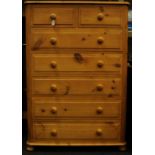 Pine tall boy chest of drawers 2 over 5 configuration. 130cm tall x 90cm wide x 45cm deep