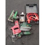 A collection of wired power tools to include makes: Hitachi, Power Devil, Bosch and others.