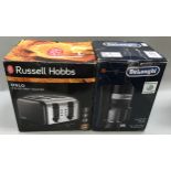 DeLonghi coffee machine together with a Russell Hobbs Oslo four slice toaster (untested)