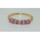 9ct gold ladies pink tourmaline and diamond ring size P