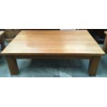 Modern large heavy oak coffee table of rectangular form on square legs 140x85x46cm.