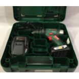 Bosch PSB 18 LI-2 18v lithium-ion cordless combi drill in case with battery and charger.