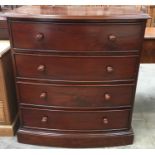 Mahogany bow fronted bedroom chest of four drawers with wooden handles 102x91x50cm.