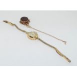 9ct gold ladies watch and strap together an agate watch fob