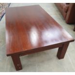 Large modern mahogany coffee table of rectangular form. 160 x 90 x 46cm.