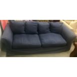 Modern four seater settee upholstered in blue fabric 235x101x75cm.