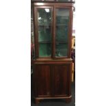 Edwardian mahogany glass top corner cabinet twin glass doors over twin doors under with fitted