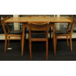 G Plan Brandon oak extending dining table together with four matching G Plan Brandon dining chairs