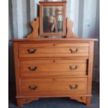 Pine chest of three drawers with mirror to top.