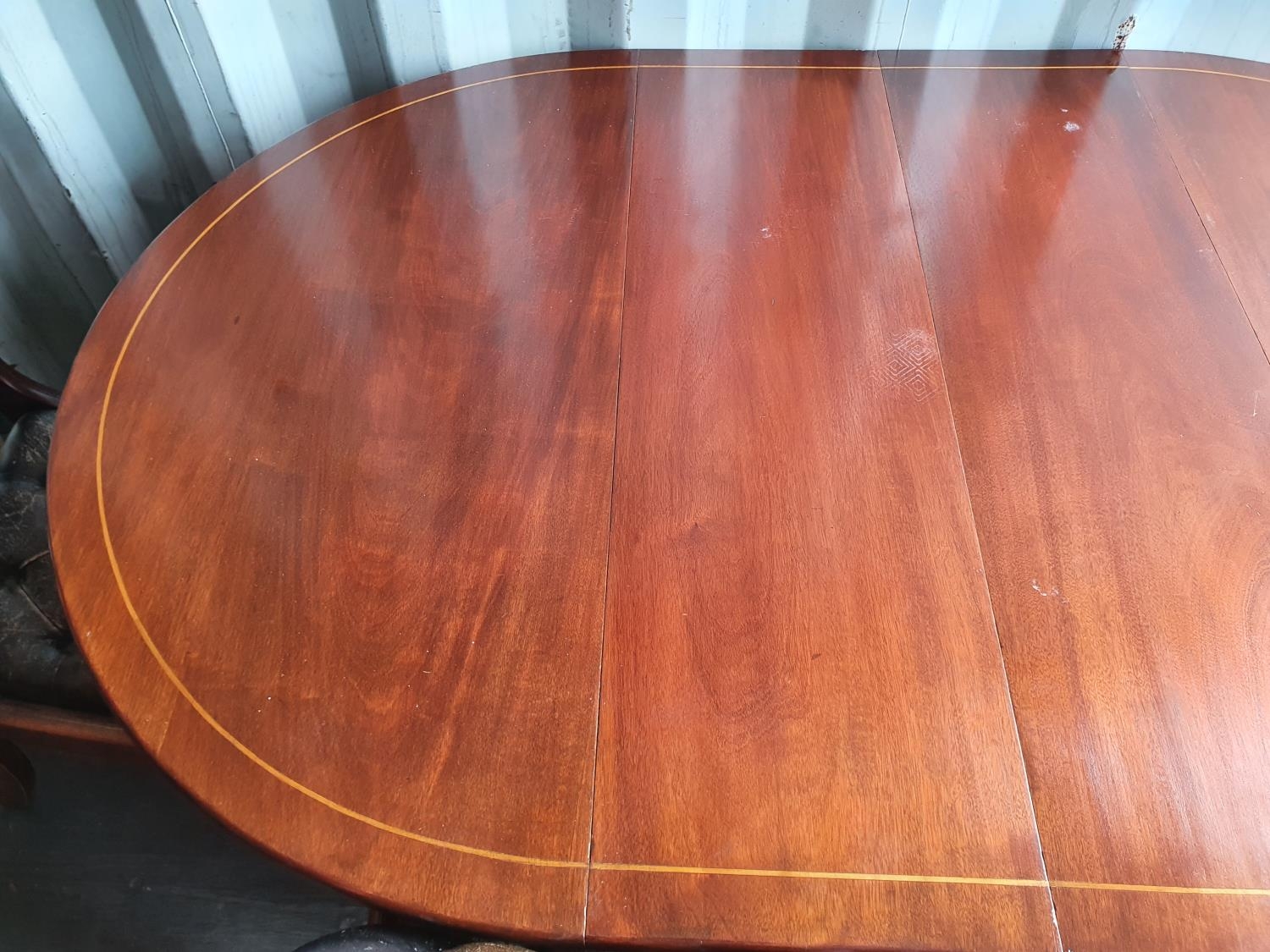 Victorian mahogany wind out extendable dining table on tapered lags together with five matching - Image 2 of 4