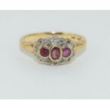 Ruby/Diamond 9ct gold ring, Size L