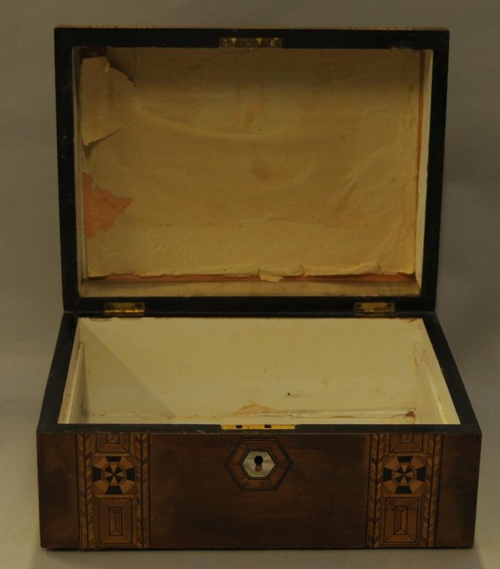 Pair of decorative wooden boxes with mother of pearl and marquetry inlay. larger box 29.5cm x 22.5cm - Image 3 of 5