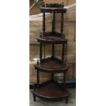 Mahogany four tier what not with graduated shelving 140x56x40cm.