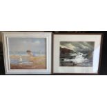 A framed and glazed watercolour signed ?Nun Davies? together with a modern oil on canvas of a