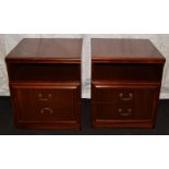 Pair of hardwood bedside tables, each with 2 drawers and a pull out shelf. Each unit 46cm wide x