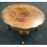 Mahogany occasional table with pie crust edging resting on cabriole legs 36x60x60cm.