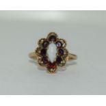 9ct gold ladies opal and garnet oval cluster ring size M