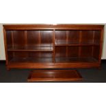 Large low hardwood bookcase with adjustable shelves. 183cm wide x 43cm deep x 86cm tall