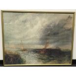 Very large dramatic seascape framed and glazed print. O/all size 127cm x 98cm.