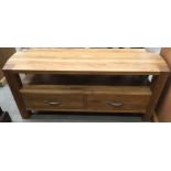 Modern solid oak coffee table fitted with two drawers 120x40x50cm.