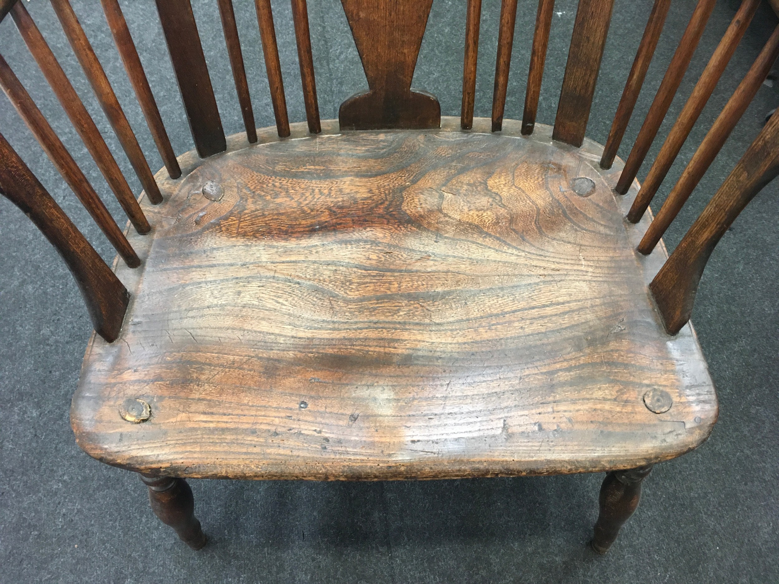 Antique Thames Valley Windsor armchair with elm seat. - Image 5 of 6