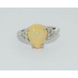 Opal/Diamond white 9ct gold ring, Size K.