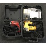 DeWalt DW341 electric bench saw together with Makita MT electric power drill, both in cases.
