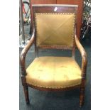 Antique oak framed leather seated bedroom chair 92x47x60cm.