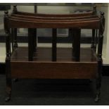 Baize topped folding card table by E.A of London c/w a mahogany magazine rack