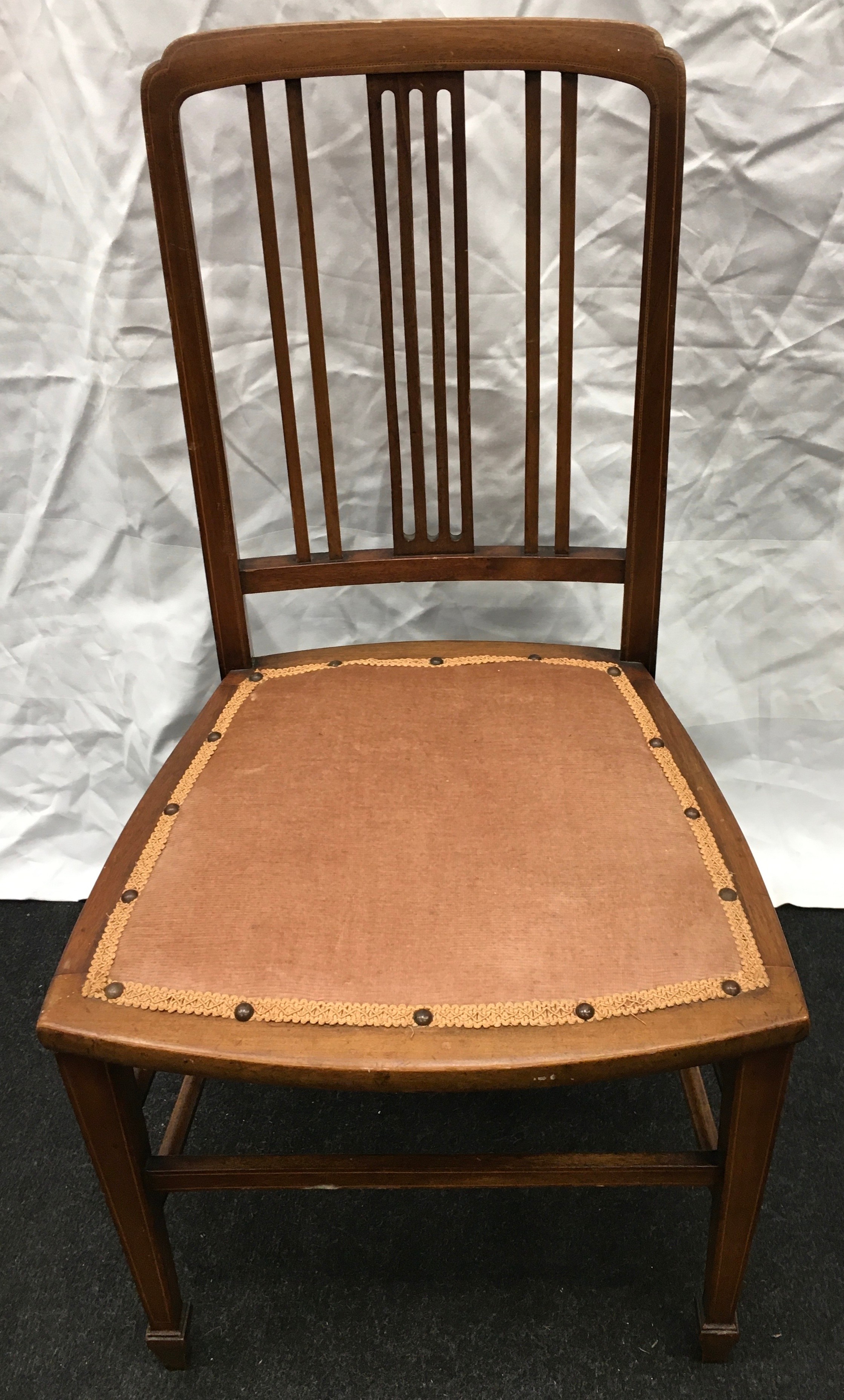 Arts & Crafts inlaid chair by Allen & Appleyard with makers mark 80x42x39cm.