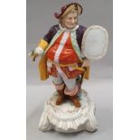 French 19th Century porcelain figure of Falstaff holding his shield on a rococo base 9.5".