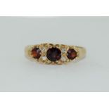 9ct gold ladies antique set diamond and garnet ring size P