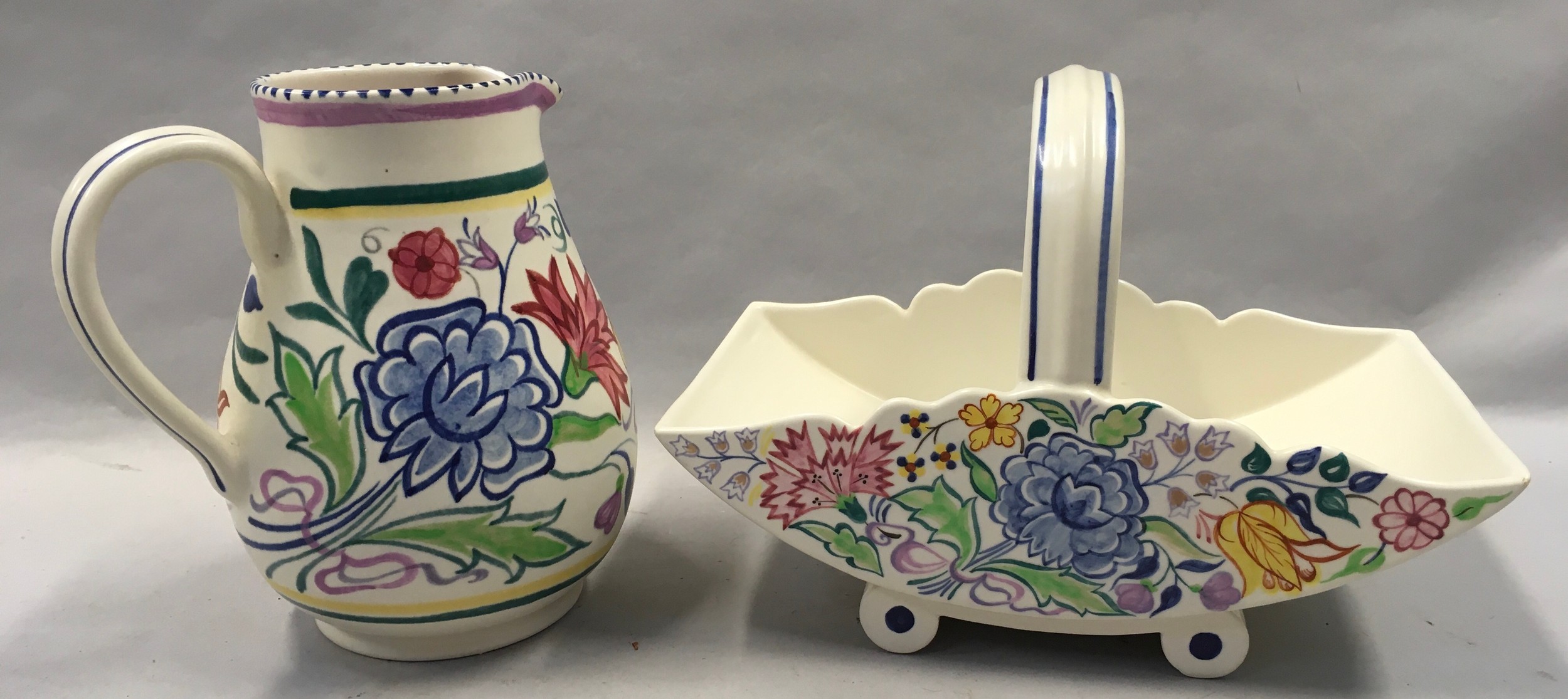 Poole Pottery unusual BN pattern floral basket together with a similar pattern bowl, large jug & two - Bild 3 aus 4