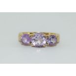9ct gold ladies 3 stone amethyst ring size N