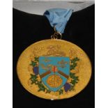 Large gilded world Scouting medal in presentation case presented to Lord Stokes. approx 3" across.