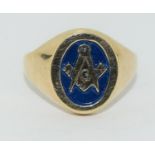 Masonic 6.4gm 9ct gold ring. Size R