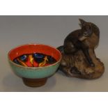 Poole Pottery Barbara Linley Adams fox together with a Delphis footed bowl (2)