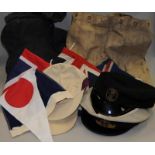 RAF Uniform and hat etc in suitcase, also includes RAF kitbag and Naval blue ensigns.