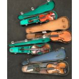 4 vintage cased violins for restoration