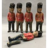 Vintage papier-mache soldiers x 5. 1 a/f, each 5.5" tall