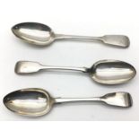Three solid silver dessert spoons, 2 Georgian and one Victorian (215 gms)
